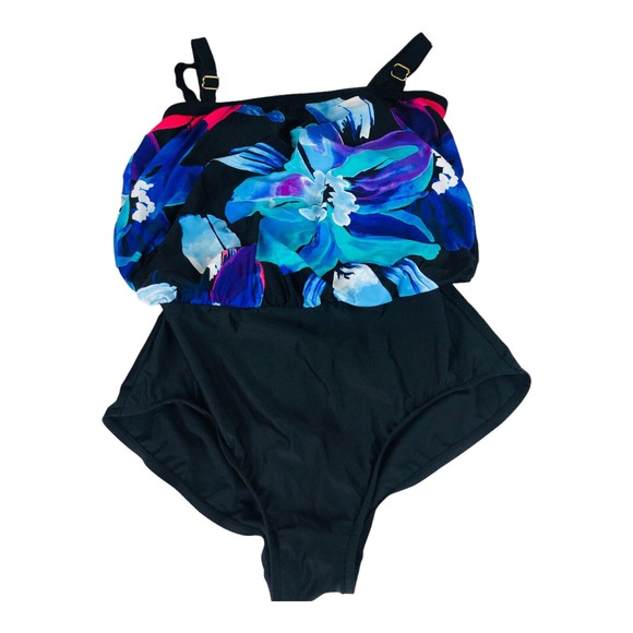 3857 2Bamboo VTG 80s Floral Swimsuit Bathing One Piece XL Padded Wireless - Picture 1 of 7